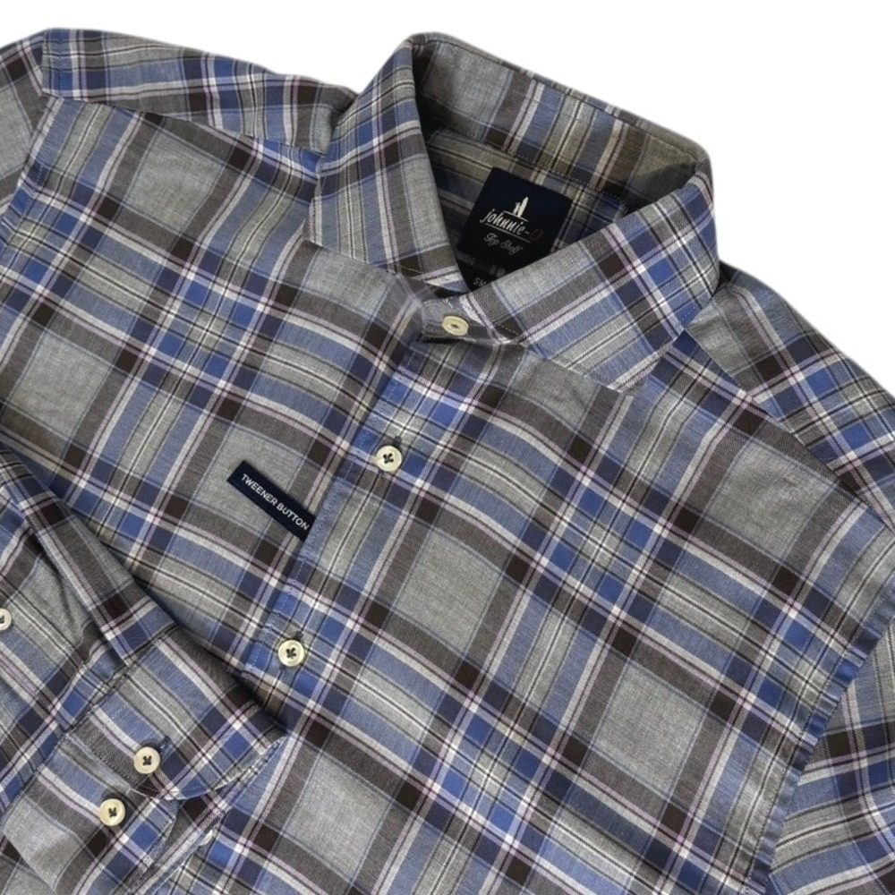 Johnnie-O Men's Small Light Gray Plaid‎ Button Down Shirt Top Shelf Long Sleeve